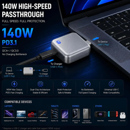 🔋 PopGuard™ 140W Smart Charging Protector | Intelligent Auto Power Cut-Off | Battery Health Guardian