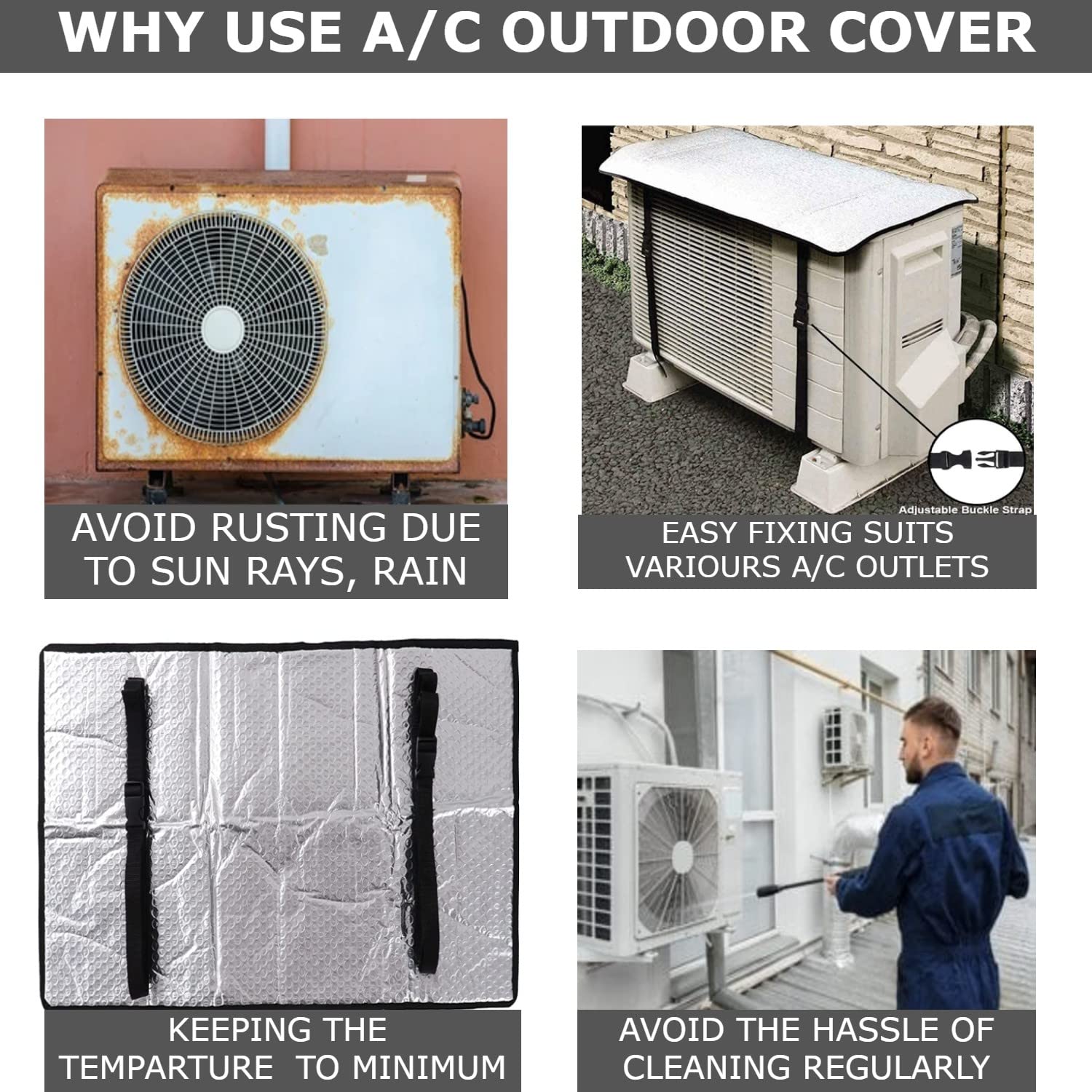Premium AC Outdoor Unit Sunshade Cover – Silver Foil Heat Protection Cover