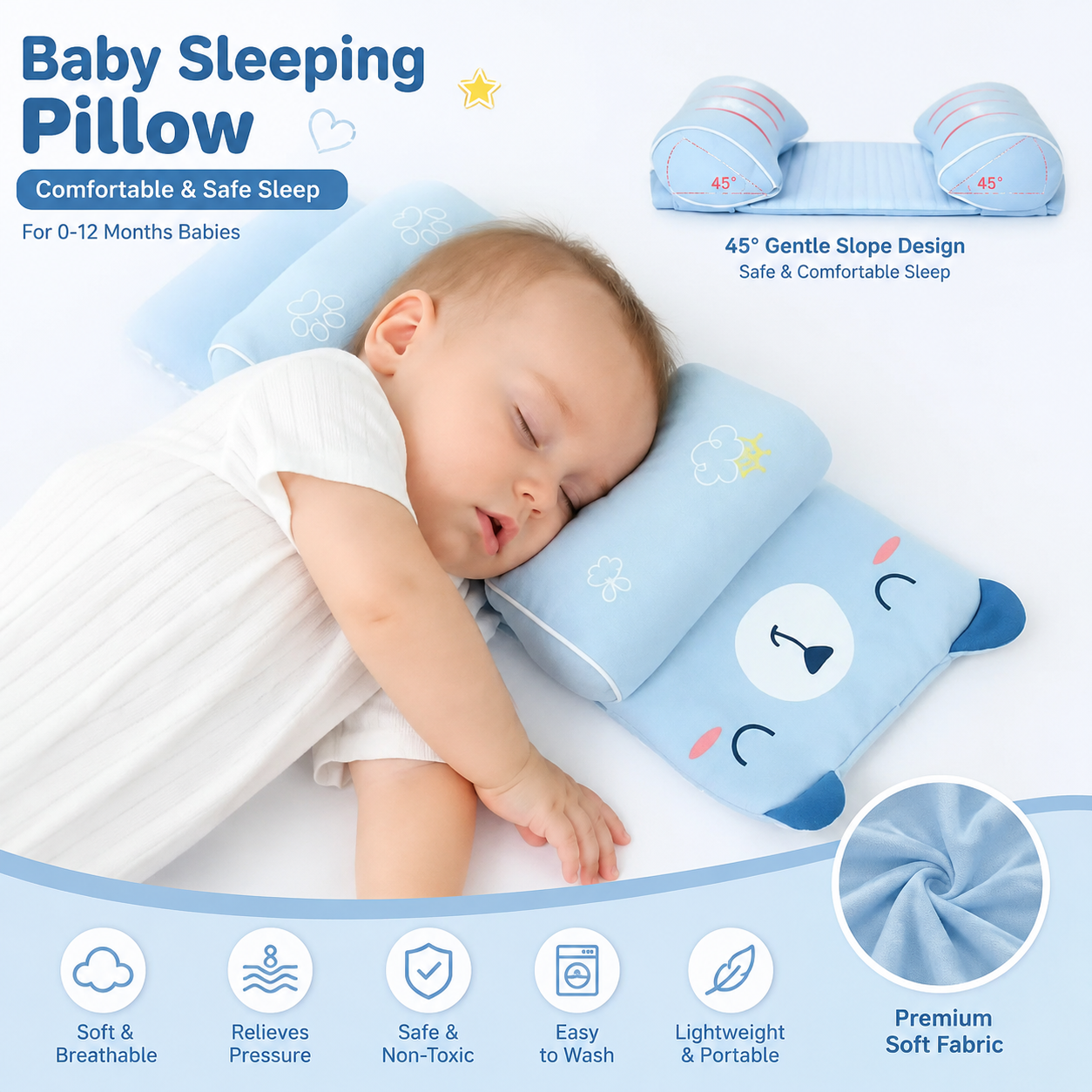 Baby Sleeping Support Pillow – Soft Anti-Roll Side Sleeping Cushion